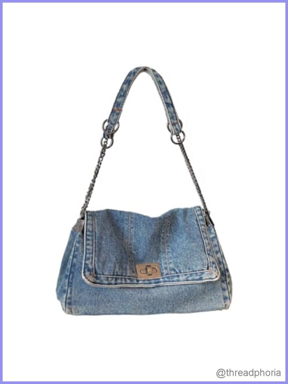Denim Shoulder Bag for Women Jean Tote with Adjustable Chain Strap Y2K Hobo